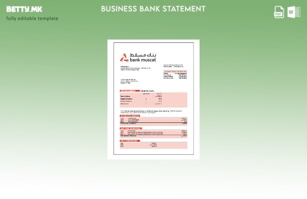 модерен стил Извод на претпријатие за сметка на банка Мускат Шаблон Word и PDF